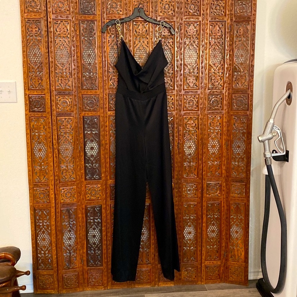 Alice + Olivia Riska Cowl Neck Chain Strap Jumpsuit